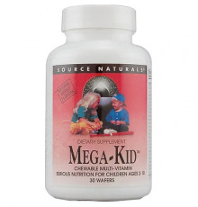 Витамины и минералы для детей, Mega-Kid, Source Naturals, вкус ягод, 30 вафель