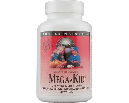 Витамины и минералы для детей, Mega-Kid, Source Naturals, вкус ягод, 30 вафель