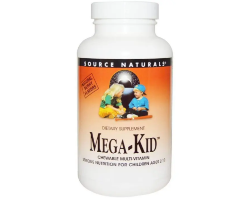 Витамины и минералы для детей, Mega-Kid, Source Naturals, вкус ягод, 120 жевательных таблеток