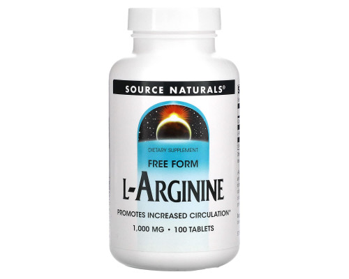 Аргинин, L-Arginine, Source Naturals, свободная форма, 1000 мг, 100 таблеток