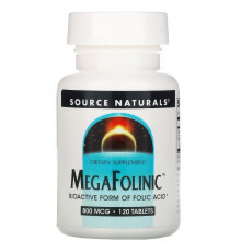 Фолиновая кислота, MegaFolinic, Source Naturals, 800 мкг, 120 таблеток