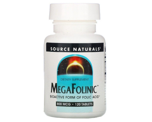 Фолиновая кислота, MegaFolinic, Source Naturals, 800 мкг, 120 таблеток