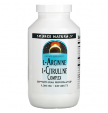Аргинин, цитруллин (аминокислоты), L-Arginine L-Citrulline, Source Naturals, комплекс, 1000 мг, 240 таблеток