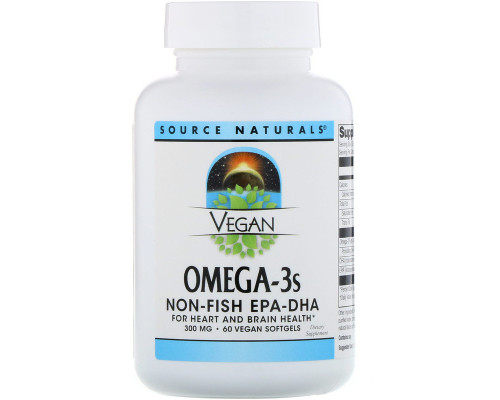 Омега-3, Omega-3S EPA-DHA, Source Naturals, для веганов, 300 мг, 60 кап.