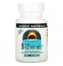 Витамин В12, B-12 Fast Melt, Source Naturals, 5 мг, 60 таблеток