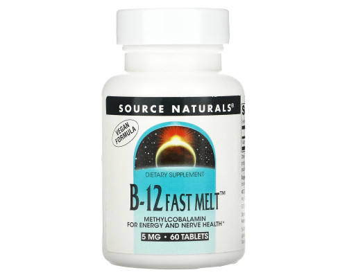 Витамин В12, B-12 Fast Melt, Source Naturals, 5 мг, 60 таблеток