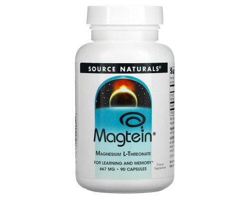 Магний L-треонат, Magtein, Source Naturals, 667 мг, 90 капсул
