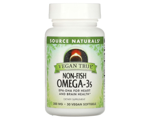Омега-3 из морских водорослей, Non-Fish Omega-3, Source Naturals, для веганов, 300 мг, 30 капсул