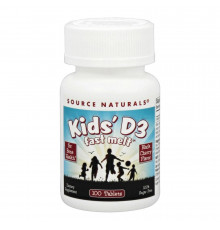 Витамин D3 для детей, Kids D-3 400 IU, Source Naturals, вкус черной вишни, 100 быстрорастворимых таблеток