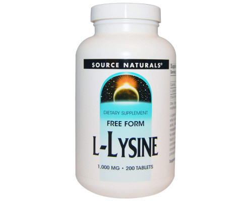 Лизин, L-Lysine, Source Naturals, 1000 мг, 200 таблеток
