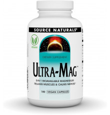 Магний ультра, Ultra-Mag, Source Naturals, 5-в-1, расслабляет мышцы и успокаивает нервы, 180 веганских капсул