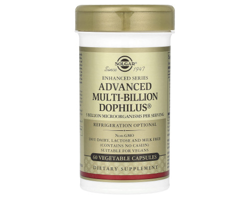 Пробиотики дофилус, Advanced Multi-Billion Dophilus, Solgar, комплекс, 60 растительных капсул