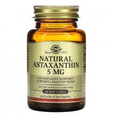 Астаксантин, Astaxanthin, Solgar, 5 мг, 60 гелевых капсул