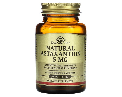 Астаксантин, Astaxanthin, Solgar, 5 мг, 60 гелевых капсул