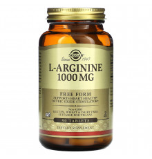Aргинин, L-Arginine, Solgar, свободная форма, 1000 мг, 90 таблеток