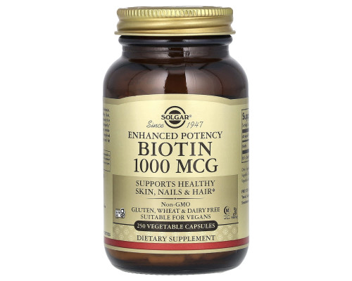 Биотин, Biotin, Solgar, 1000 мкг, 250 растительных капсул