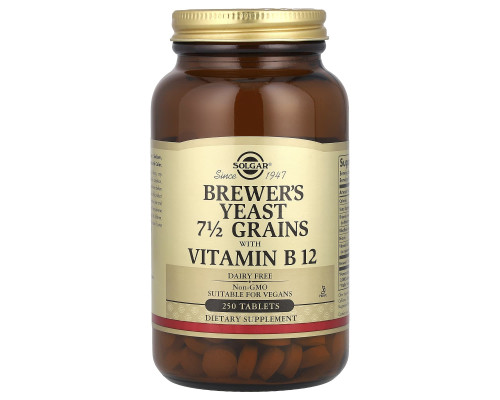 Пивные дрожжи 7 1/2 зерна с витамином B12, Brewer's Yeast, 7 1/2 Grains with Vitamin B12, Solgar, 250 таблеток