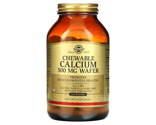 Кальций жевательный, Chewable Calcium, Solgar, 500 мг, 120 вафель