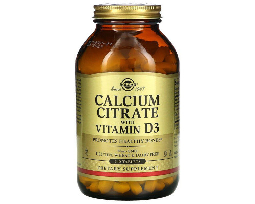 Цитрат кальция  с витамином D3, Calcium Citrate, Solgar, 240 таблеток
