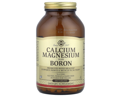 Кальций, магний + бор, Calcium Magnesium Plus Boron, Solgar, 250 таблеток