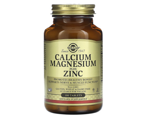 Кальций, магний, цинк, Calcium Magnesium Plus Zinc, Solgar, 100 таблеток