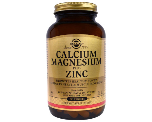 Кальций магний цинк (Calcium Magnesium Zinc), Solgar, 250 таблеток