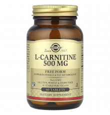 Карнитин (L-Carnitine), Solgar, свободная форма, 500 мг, 60 таблеток