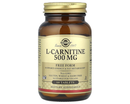 Карнитин (L-Carnitine), Solgar, свободная форма, 500 мг, 60 таблеток