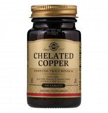 Мідь (Chelated Copper), Solgar, хелатна форма, 100 таблеток