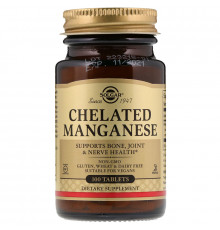 Марганец, Chelated Manganese, Solgar, хелатный, 100 таблеток