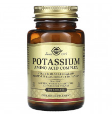 Калий, Potassium, Solgar, аминокислотный комплекс, 100 таблеток