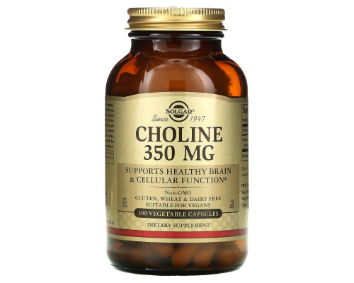 Холін, Choline, Solgar, 350 мг, 100 капсул