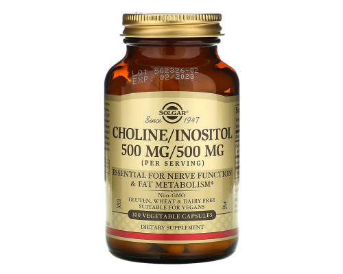 Холин и Инозитол, Choline/Inositol, Solgar 100 вегетарианских капсул