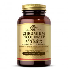 Хром пиколинат, Chromium Picolinate, Solgar, 500 мкг, 60 вегетарианских капсул