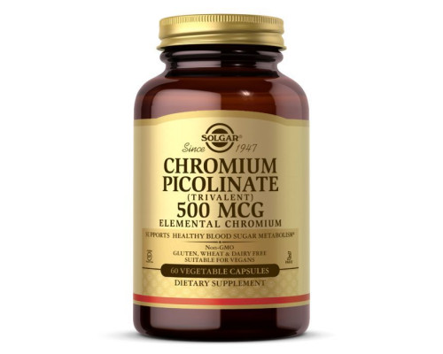 Хром пиколинат, Chromium Picolinate, Solgar, 500 мкг, 60 вегетарианских капсул
