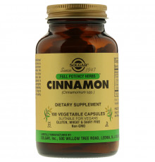 Экстракт корицы, Cinnamon, Solgar, Full Potency Herbs, 100 вегетарианских капсул