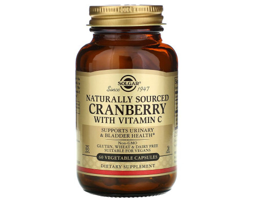 Клюква + витамин С, Cranberry Vitamin C, Solgar, натуральная, 60 растительных капсул