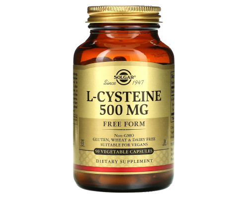 Цистеин, L-Cysteine, Solgar, 500 мг, 90 вегетарианских капсул