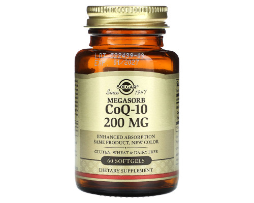 Коензим Q10, Megasorb CoQ-10, Solgar, 200 мг, 60 гелевих капсул