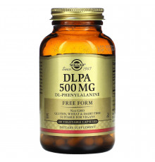 DL-Фенилаланин, DLPA, Solgar, свободная форма, 500 мг, 100 вегетарианских капсул