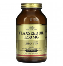 Льняное масло, Flaxseed Oil, Solgar, 1250 мкг, 100 гелевых капсул