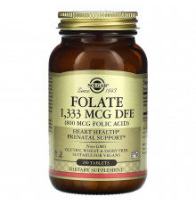 Фолат, Folate, Solgar, фолиевая кислота, 1,333 мкг DFE (800 мкг), 250 таблеток