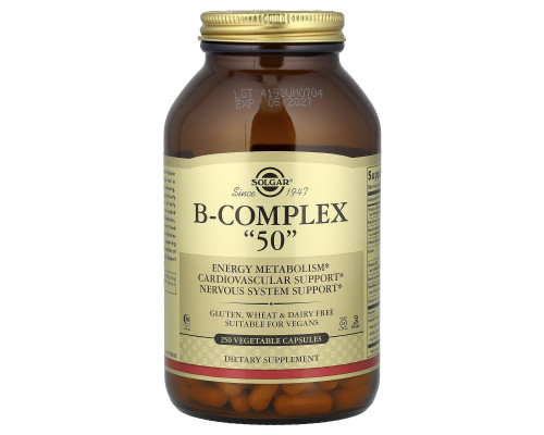 Комплекс витаминов группы В-50, B-Complex "50", Solgar, 250 растительных капсул