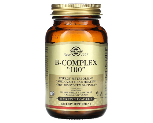 Вітаміни В-100, комплекс, B-Complex "100", Solgar, 50 вегетаріанських капсул