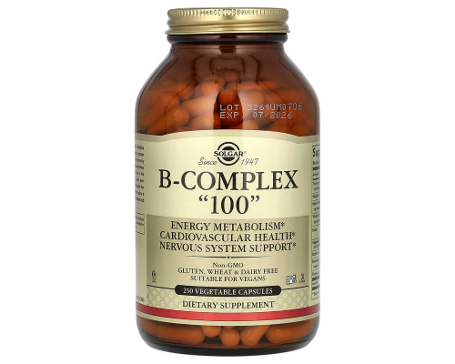Витамины В-100, комплекс, B-Complex "100", Solgar, 250 вегетарианских капсул