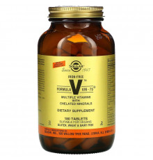 Мультивитамины и хелатные минералы без железа, Formula V, VM-75, Solgar, 180 таблеток