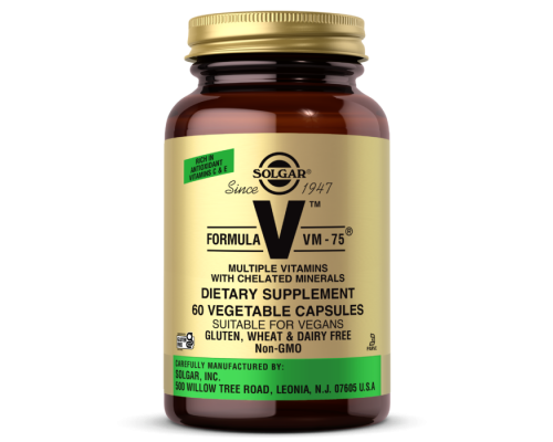 Мультивитамины формула VM-75, Formula V, VM-75, Solgar, с хелатными минералами, 60 растительных капсул