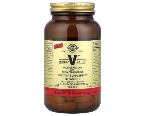Мультивитамины и хелатные минералы, Formula V, VM-75, Solgar, 90 таблеток