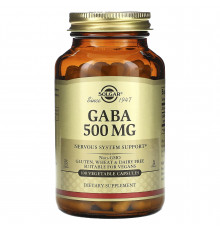 ГАМК, Гамма-аминомасляная кислота, GABA, Solgar, 500 мг, 100 растительных капсул