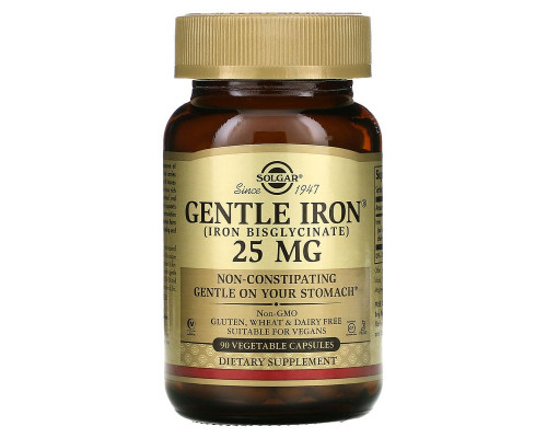 Железо, Gentle Iron, Solgar, 25 мг, 90 вегетарианских капсул
